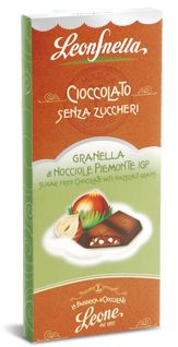Leone Cioccolato senza zuccheri con granella di Piemonte I.G.P.